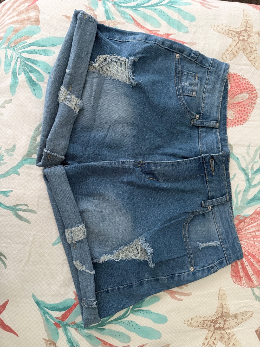Blue Distressed Denim Shorts - Women's Jeans
